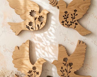 Colombe florale SVG DXF, fichiers découpés au laser Glowforge Silhouette Cricut, symbole de vol de brindille d'oiseau blanc, mariage de Pâques, printemps de la ferme de fleurs sauvages
