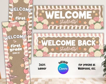 Printable School Banner Template, Canva Editable, 2x6ft Welcome Sign, Wall Door Classroom Teacher Banner (Digital Download)