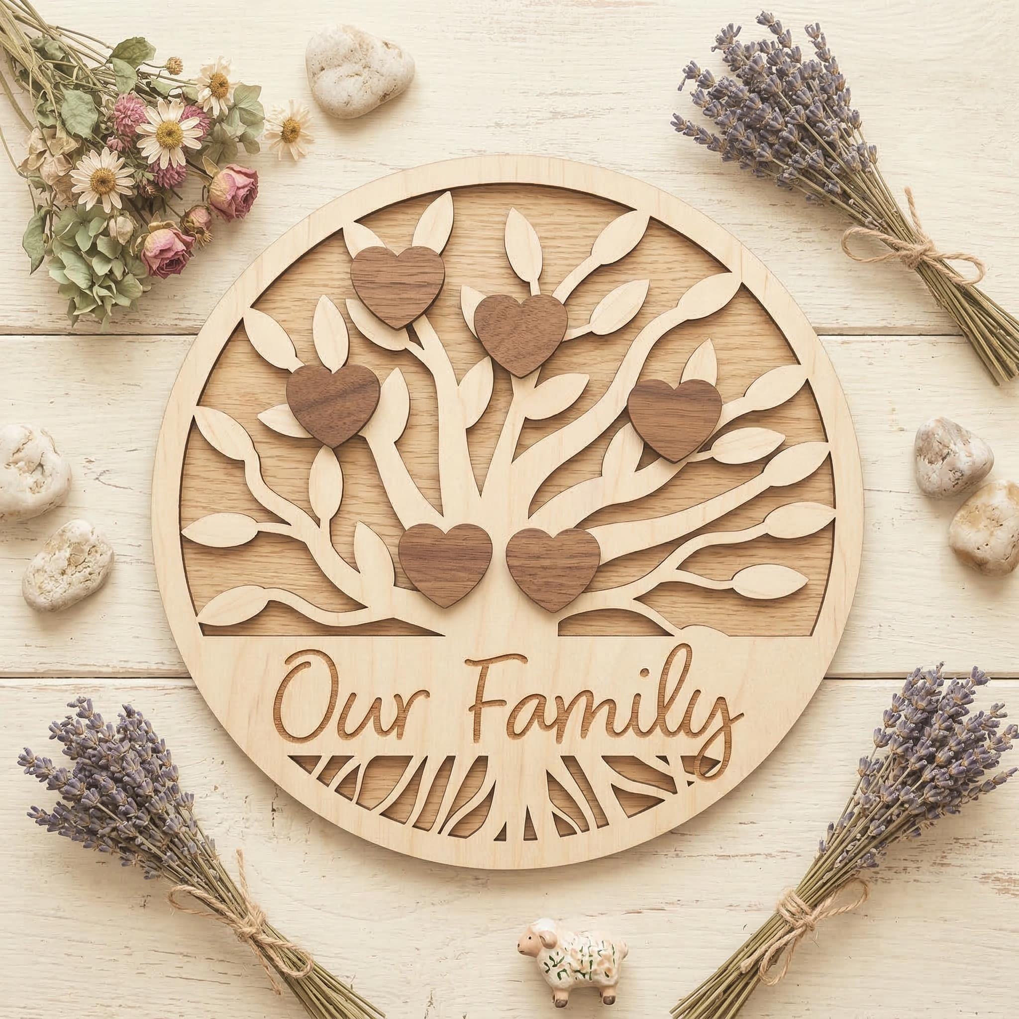 Tree Round Sign Family Tree Round Sign Bundle SVG DXF, Laser Cut Files Glowforge, Front ...