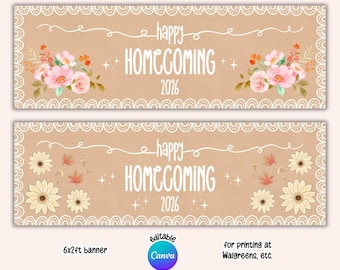 Printable Scallop Happy Homecoming Banner, 6x2ft Editable Canva Template, School Hoco Dance, Photo Prop, Wall Backdrop (Digital Download)
