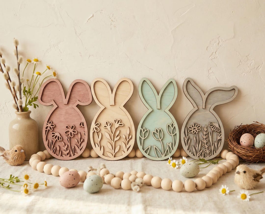 Floral Easter Eggs & Bunny Ears SVG DXF Bundle, Laser Cut Files ...