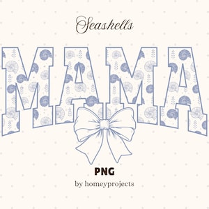 Ammonite Seashells Mama Bow PNG, Impressão por sublimação Dtf Dtg, Soft Girl Era Mom Club, Fita decorativa de coquete de verão, Trendy Preppy Coastal