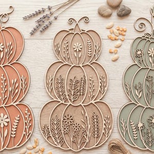 3 Floral Stacked Pumpkin Bundle SVG DXF, Laser Cut Files Glowforge Cricut, Fall Autumn Farmhouse Decor (Digital Download)