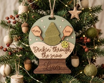 Dinkin' Through the Snow Pickleball Ornament, Svg Cut Files, Laser Glowforge Cricut (Digital Download)