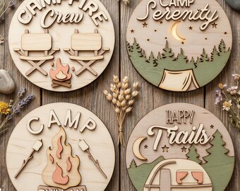 Camping Sign Bundle SVG DXF, Laser Cut Files Glowforge Cricut, Door Hanger, Frame Wreath (Digital Download)