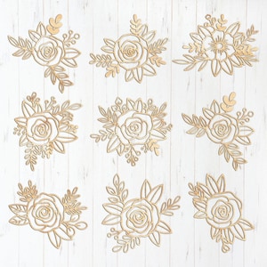 15 Blumen Blumenstrauß SVG DXF, Laser Cut-Dateien Glowforge Silhouette Cricut, Frühlingsblume Blüte Hochzeit Brautdusche Frühlingsdekor 3D