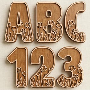 Alfabet Tulip i Daisy w formacie SVG DXF, pliki wycinane laserowo, sylwetka Glowforge Cricut, kwiatowe litery od A do Z, dekoracja ścienna do pokoju dziecięcego