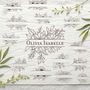 14 Sonnenblumen Split Monogramm SVG DXF Png Bundle, Umriss Linie Kunst, personalisierter Name, Schnittdateien, Hochzeit Geburtstag, Blumenrahmen