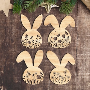 Tête de lapin floral DXF SVG, fichiers découpés au Laser Glowforge Silhouette Cricut, noyau de chalet de Pâques ferme fleurs sauvages feuille plante Nature Clipart