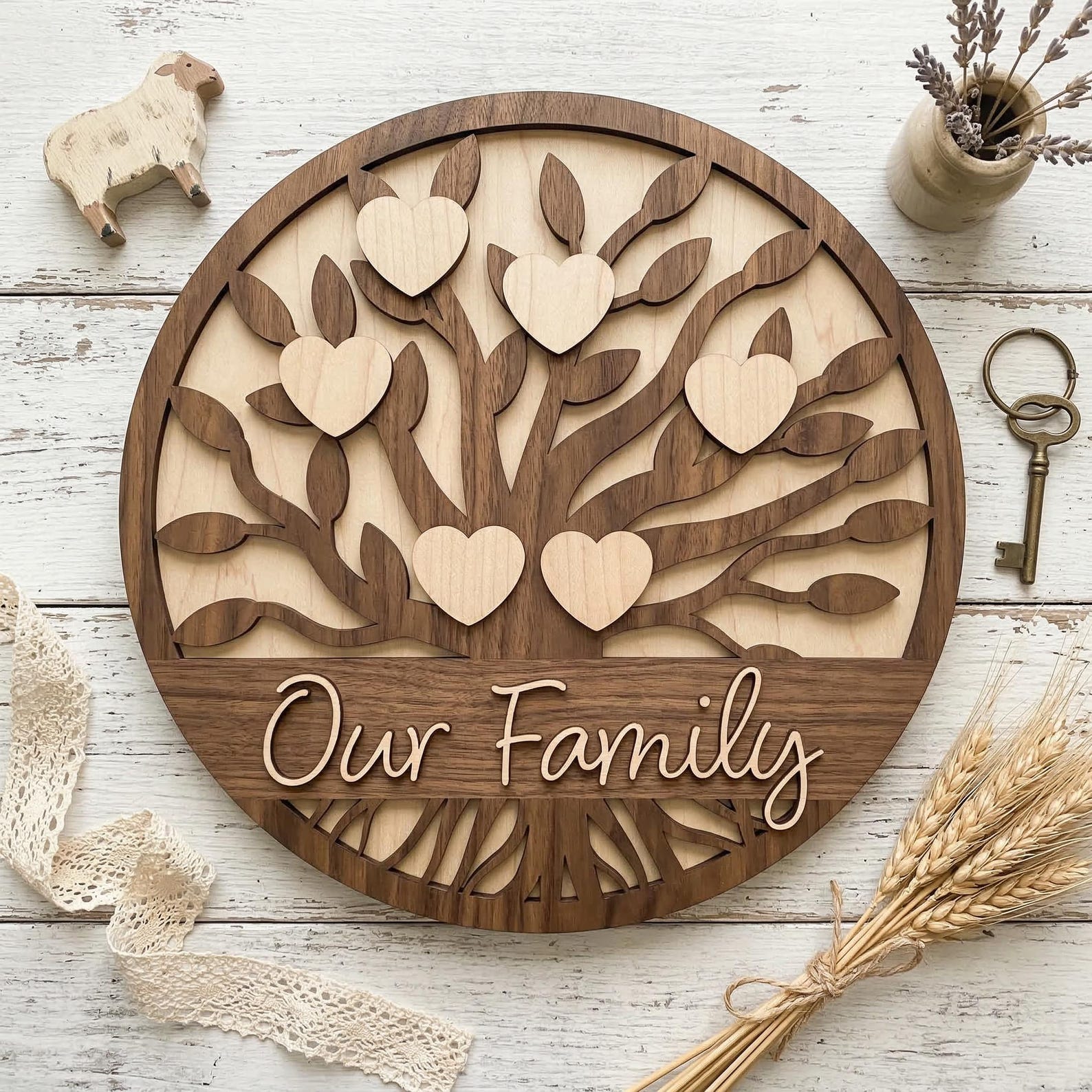 Tree Round Sign Family Tree Round Sign Bundle SVG DXF, Laser Cut Files Glowforge, Front ...