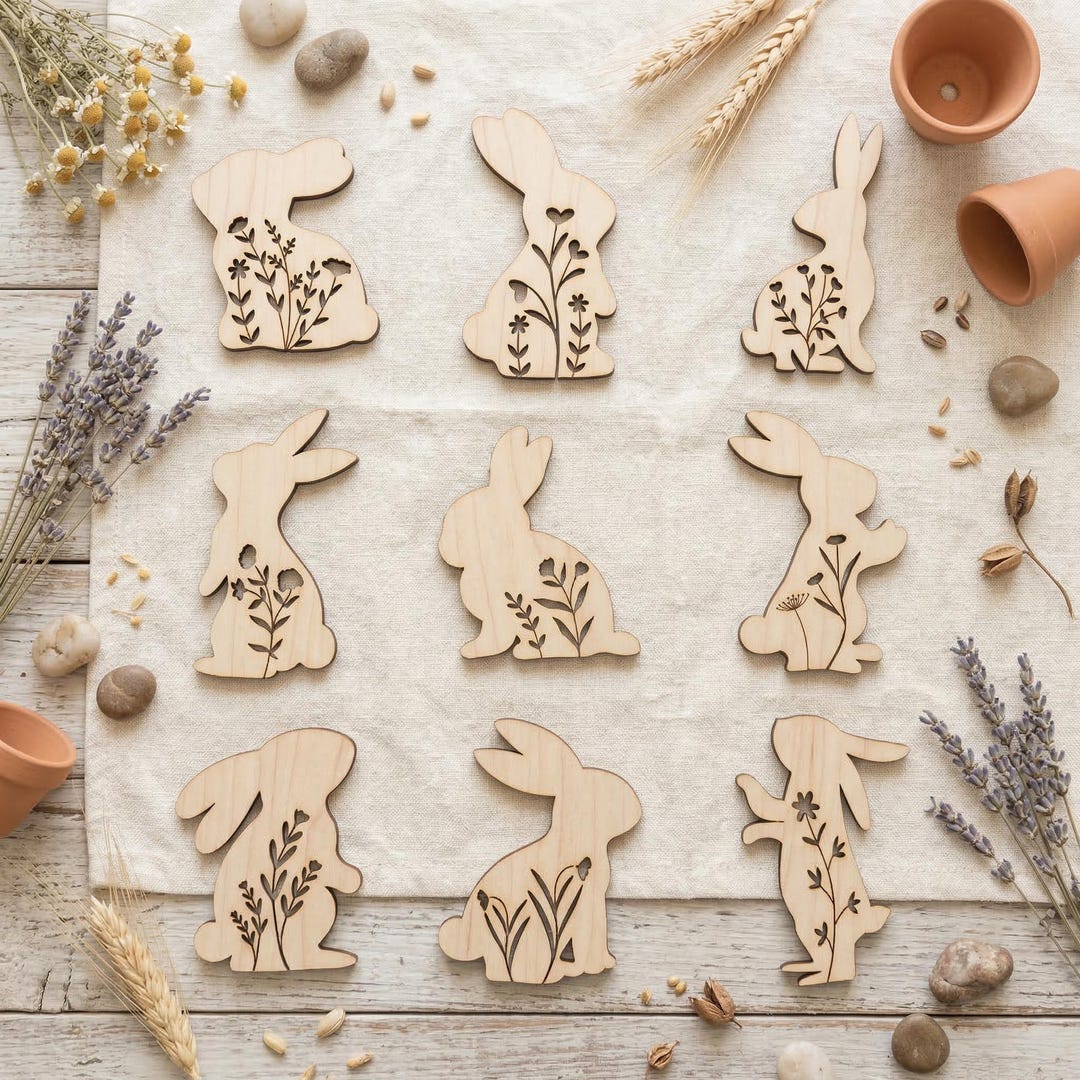 9 Floral Easter Bunny SVG DXF Bundle, Laser Cut Files Glowforge Cricut ...