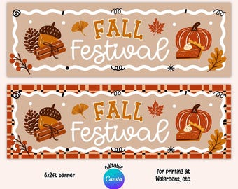 Printable Fall Festival Banner Template, 6x2ft Editable Canva Mockup, Thanksgiving Photo Prop, Wall Backdrop (Digital Download)