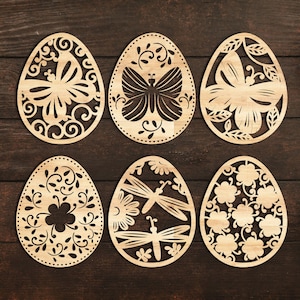 6 Oeuf de Pâques ornement SVG, fichiers découpés au Laser Glowforge Silhouette Cricut, papillon libellule jardin de fleurs motif Cottage noyau ferme 3D