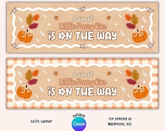 Printable Fall Baby Shower Banner, 6x2ft Editable Canva Template, Welcome Little Pumpkin Photo Prop, Wall Backdrop (Digital Download)
