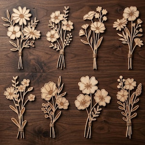 33 Layered Wildflower Bouquet SVG Dxf Png, Laser Cut Files for Glowforge Cricut, Outline Line Art (Digital Download)