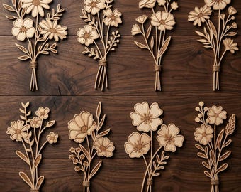 33 Layered Wildflower Bouquet SVG Dxf Png, Laser Cut Files for Glowforge Cricut, Outline Line Art (Digital Download)