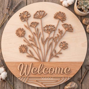 Wildflower Welcome Sign SVG DXF, Laser Cut Files for Glowforge Cricut, Front Door Hanger (Digital Download)