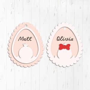 Ausgebogte Osterküken Ei Tags SVG, Laser Cut Dateien Glowforge Silhouette Cricut, personalisierter Name Schlüsselanhänger, Korb aus Holz Acryl Etikett