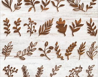 Paquete de 26 hojas bohemias SVG, DXF y PNG, archivos cortados con láser, grabado Glowforge, silueta Cricut, contorno de rama de planta, boda bohemia estética