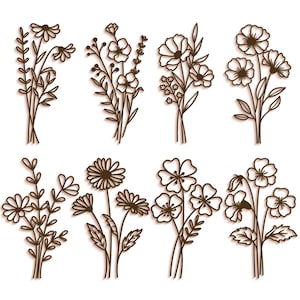 33 Wildblumen Blumensträuße SVG, Laser Cut Dateien Glowforge, Silhouette Cricut, Umriss Linie Kunst, Valentinstag Bauernhaus Dekor, Florale Gänseblümchen Blätter