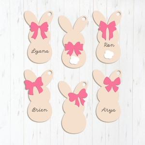 Osterhase rosa Kokette Tags SVG DXF, Laser Cut-Dateien Glowforge Silhouette Cricut, personalisierte Name Schlüsselanhänger, Korb Holz Acryl Etikett