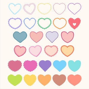 28 Scalloped Heart SVG PNG, Ramka z falbanką z koronki, Pliki cięte laserowo Glowforge Silhouette Cricut, Uroczy wzór serwetek walentynkowych