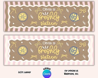 Printable Lemon Fresh Birthday Banner, 6x2ft Editable Canva Template, Photo Prop Wall Backdrop, Sweet 16 (Digital Download)