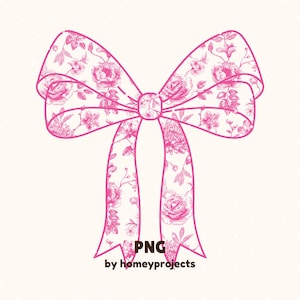 Rosa Chinoiserie Coquette PNG, Sublimation Dtf Dtg Toile de Jouy Blumen Skizze Vintage Bandbogen, trendige druckbare sofortige digitale Download