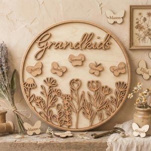 Grandkids Butterfly Wildflower Round Sign SVG DXF, Laser Cut Files for Glowforge Cricut (Digital Download)