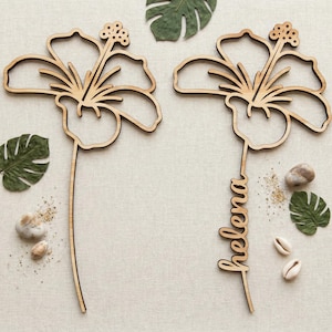 Hibiscus Name Flower SVG DXF, Laser Cut Files Glowforge Silhouette Cricut, Tropical Spring Bloom Farmhouse Spring Decor, Personalized Custom
