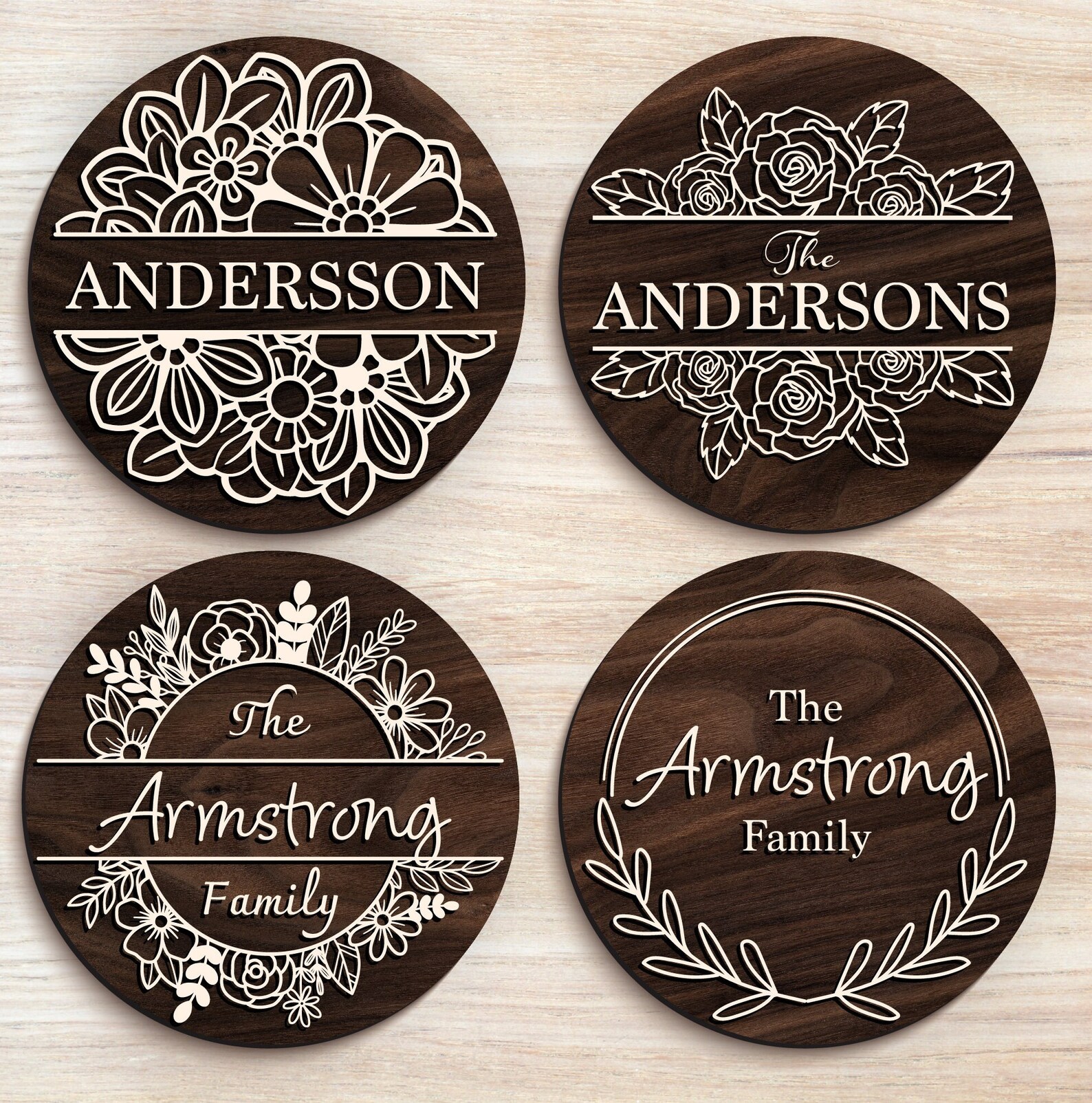 Floral Family Split Name Monogram SVG DXF, Laser Cut Files Glowforge ...