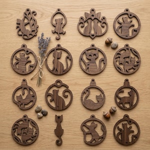 12 süße Katzen Ornament Bundle SVG, Laser Cut Dateien Glowforge, Weihnachtsbaum hängende Dekor, personalisierte Geschenk Katze Mama Papa, Haustier Farmouse Aufhänger