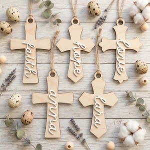 Kreuz Tags SVG DXF Bundle, Laser Cut-Dateien Glowforge Cricut, personalisierte Name, Ostern benutzerdefinierte Geschenke, Korb Schlüsselbund, Etikett, christlicher Glaube