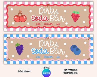 Printable Dirty Soda Bar Banner, 6x2ft Editable Canva Template, Photo Prop, Wall Backdrop, Party Decor (Digital Download)