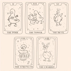 Paquete de 21 cartas del Tarot Silly Goose SVG PNG, baraja divertida y divertida dibujada a mano (descarga digital)