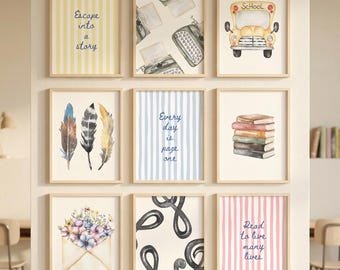 Classroom Posters, English Literature Wall Art, Back to School, Whimsical Stripes (Digital Download)