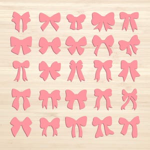 25 Laço de fita rosa coquete SVG, arquivos cortados a laser Glowforge Silhouette Cricut, padrão de conjunto de pacotes, presente de ornamento decorativo, clipart vetorial