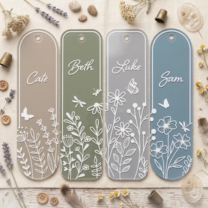 Wildflower Matching Bookmark SVG PNG, Engrave Laser Cut File Silhouette Cricut, Bookworm Book Club, Personalizable Name