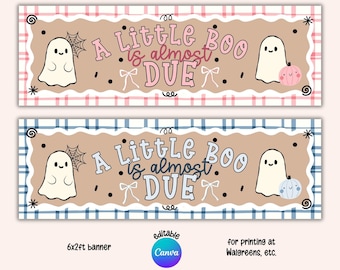 Printable Little Boo Almost Due Banner, 2x6ft Editable Canva Template, Baby Shower Photo Prop, Wall Backdrop Party Decor (Digital Download)