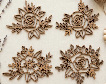 15 Floral Blossom Bouquet SVG DXF, Laser Cut Files Glowforge Silhouette Cricut, Spring Flower Bloom Wedding Bridal Shower Spring Decor 3D