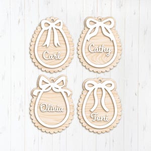 Ausgebogte Osterkokette Ei Tags SVG, Laser Cut Dateien Glowforge Silhouette Cricut, personalisierter Name Schlüsselanhänger, Korb aus Holz Acryl Etikett