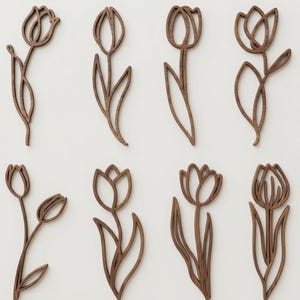42 flores de tulipán SVG DXF, archivos de corte láser Glowforge, Silhouette Cricut, arte lineal con contorno de hojas florales primaverales, decoración rústica