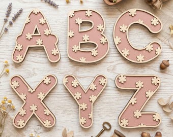 Pliki SVG DXF z alfabetem stokrotek do cięcia laserowego, sylwetka Glowforge Cricut, litery kwiatowe od A do Z, czcionka ABC