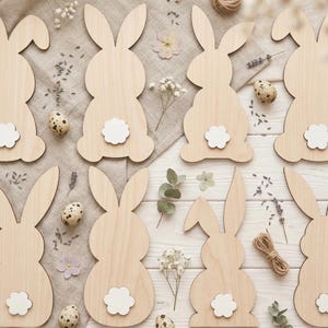 Paquete de archivos SVG y DXF de trasero de conejito adorable, archivos de corte láser para Glowforge y Cricut, conejo sentado, decoración divertida de Pascua (descarga digital)