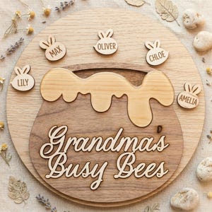 Grandma's Busy Bees Round Sign SVG DXF, Laser Cut Files Glowforge Cricut, Grandkids, Grand Children Door Hanger (Digital Download)
