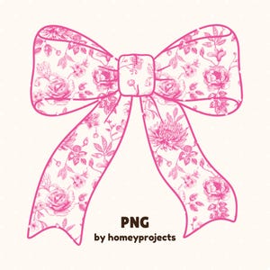 Rosa Chinoiserie Coquette PNG, Sublimation Dtf Dtg Toile de Jouy Blumen Skizze Vintage Bandbogen, trendige druckbare sofortige digitale Download