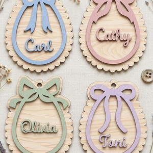 Scalloped Coquette Easter Egg Tags SVG DXF Bundle, Laser Cut Files Glowforge Silhouette Cricut, Personalized Name Keychain, Basket Name Tags