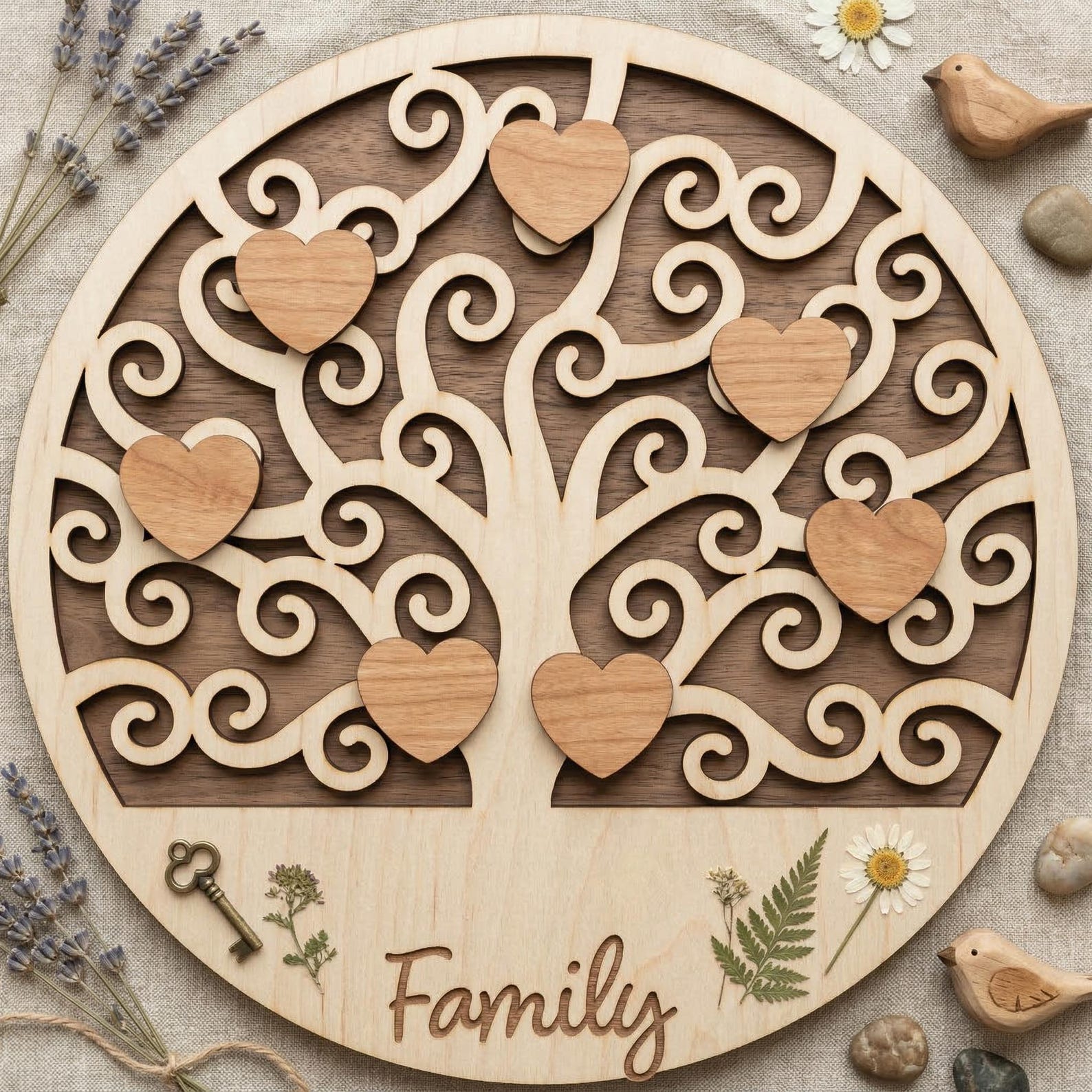 Tree Round Sign Family Tree Round Sign Bundle SVG DXF, Laser Cut Files Glowforge, Front ...