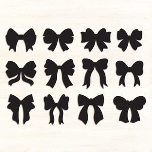 12 Festive Coquette Ribbon Bow SVG, Laser Cut Files Glowforge Silhouette Cricut, Vector Clipart, Decorative Ornament Decor, Birthday Wedding
