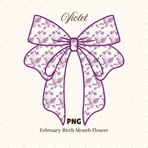 Coquete Violeta PNG, Mês de Nascimento de Fevereiro Flor, Sublimação Dtf Dtg, Florais Botânicas de Primavera Jardim Doodle Laço de Fita, Imprimível na Moda